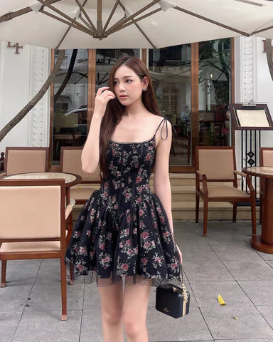 Black Mesh Printed Fishbone Mini Dress for Women - Sexy Party & Night Out Outfit
