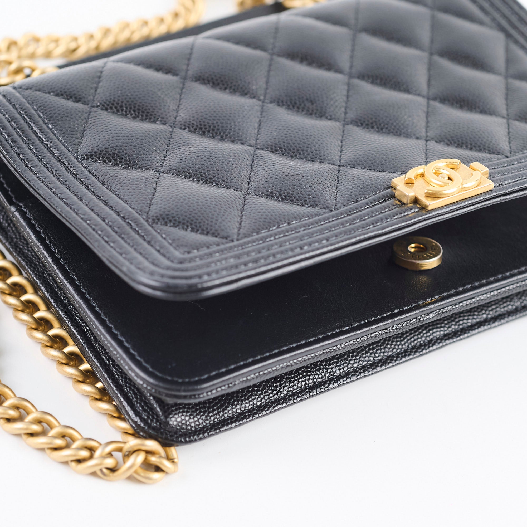 Chanel Caviar Leather Boy Wallet on Chain WOC Black Crossbody Bag for Women | Luxury Designer Handbag for Evening Out & Special Occasions