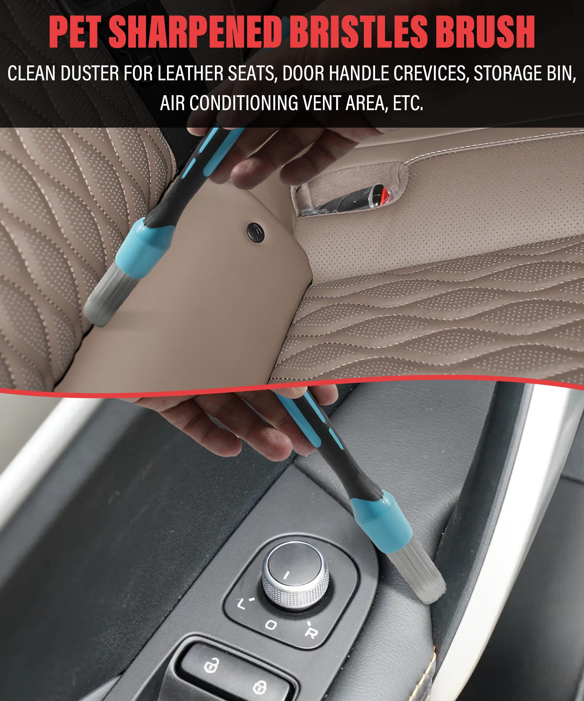 Zlirfy 3-Piece Premium Car Detailing Brush Set - Soft Bristle Auto Interior Cleaning Kit for Vents, Dashboard, Seats & Wheels | Scratch-Free Car Care Accessories for Engine Bay & Emblems | Perfect for DIY Auto Detailing & Professional Car Cleaning