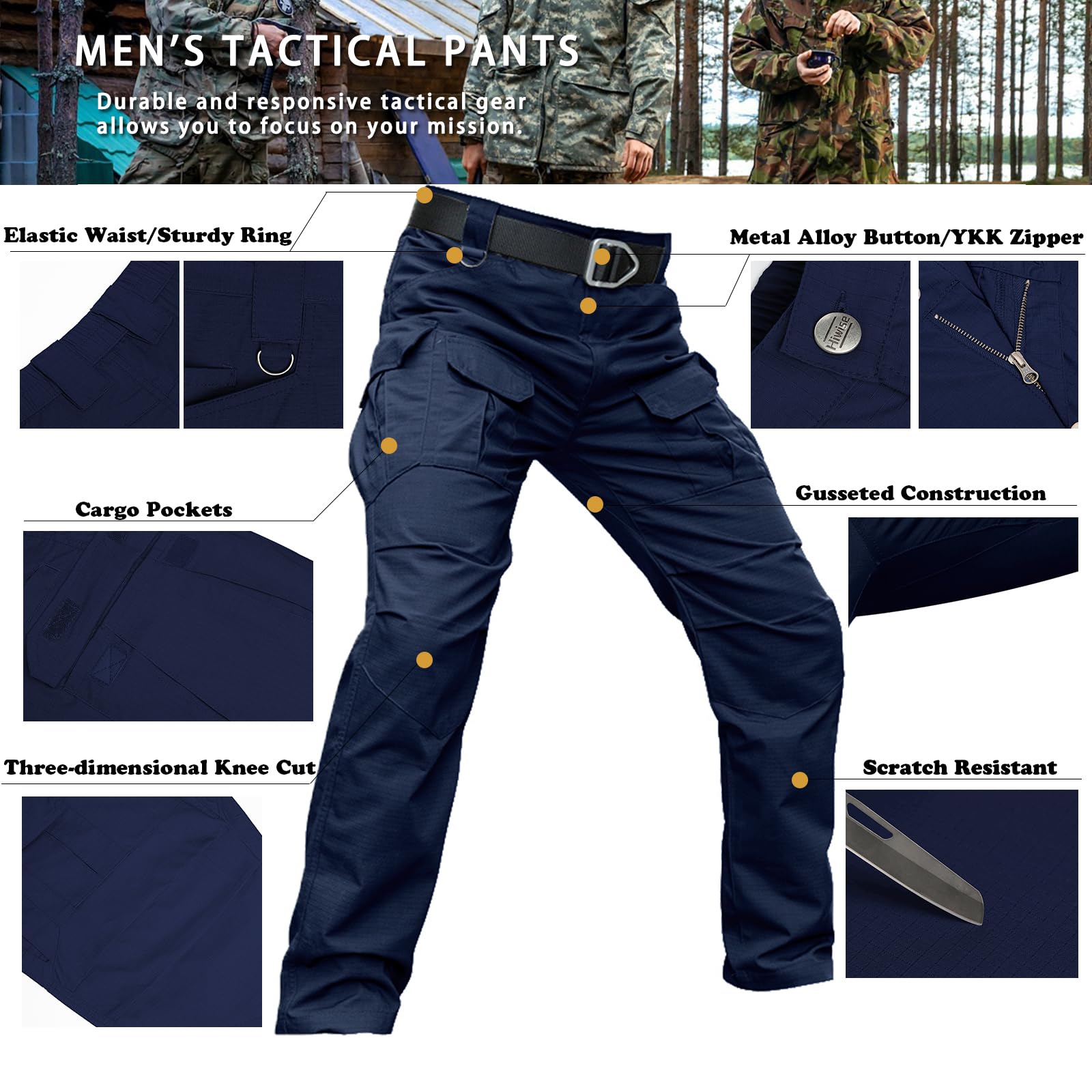 Men's Stretch Tactical Pants - Water Resistant Ripstop Cargo Pants for Outdoor, Work & Hiking | Lightweight Durable EDC Pants for Camping, Travel & Tactical Activities