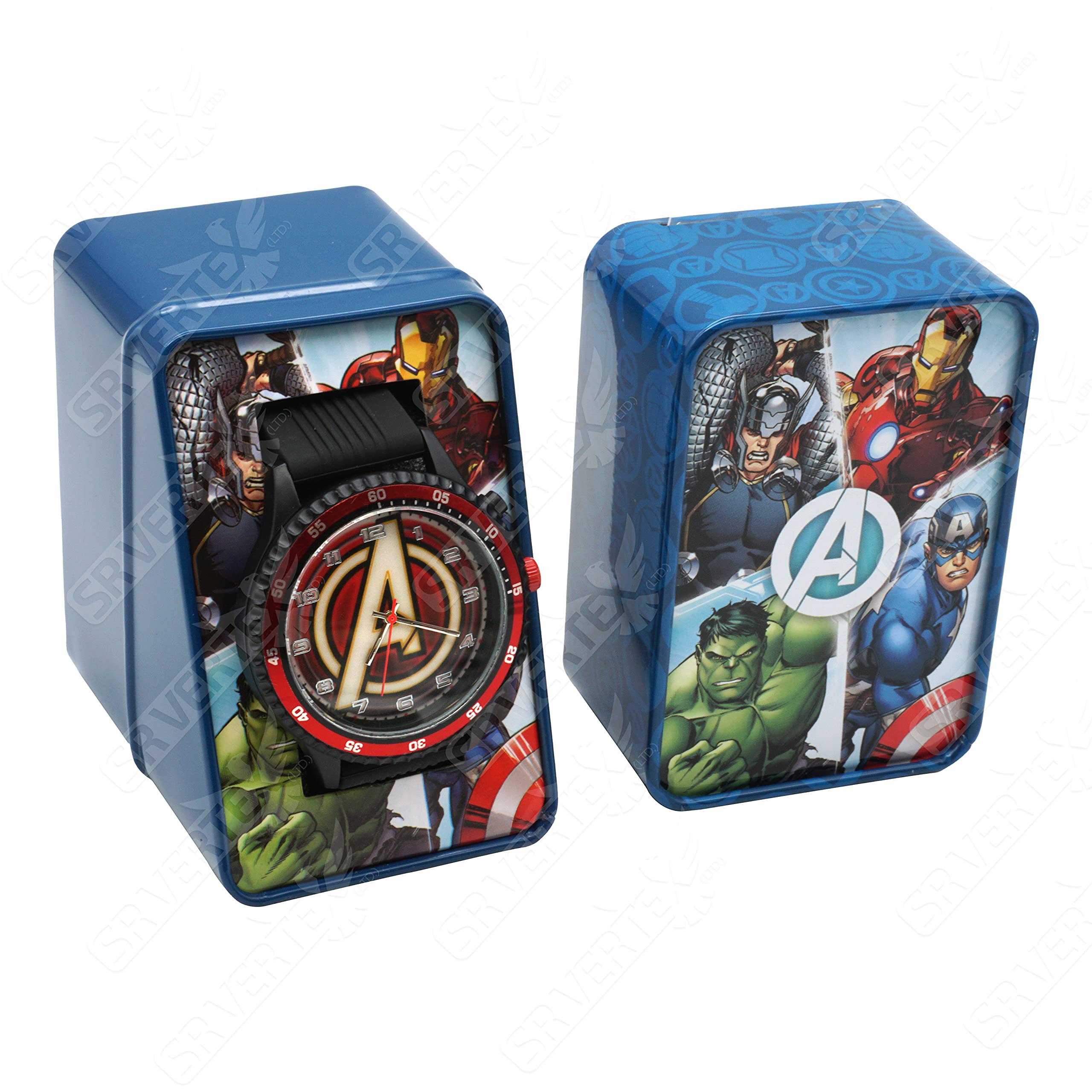 Avengers Kids Analog Watch with Metal Gift Box - Adjustable Strap for Boys & Girls, Round Dial Quartz Movement Wristwatch (4+ Years) - Perfect Christmas Gift for Superhero Fans & School Use