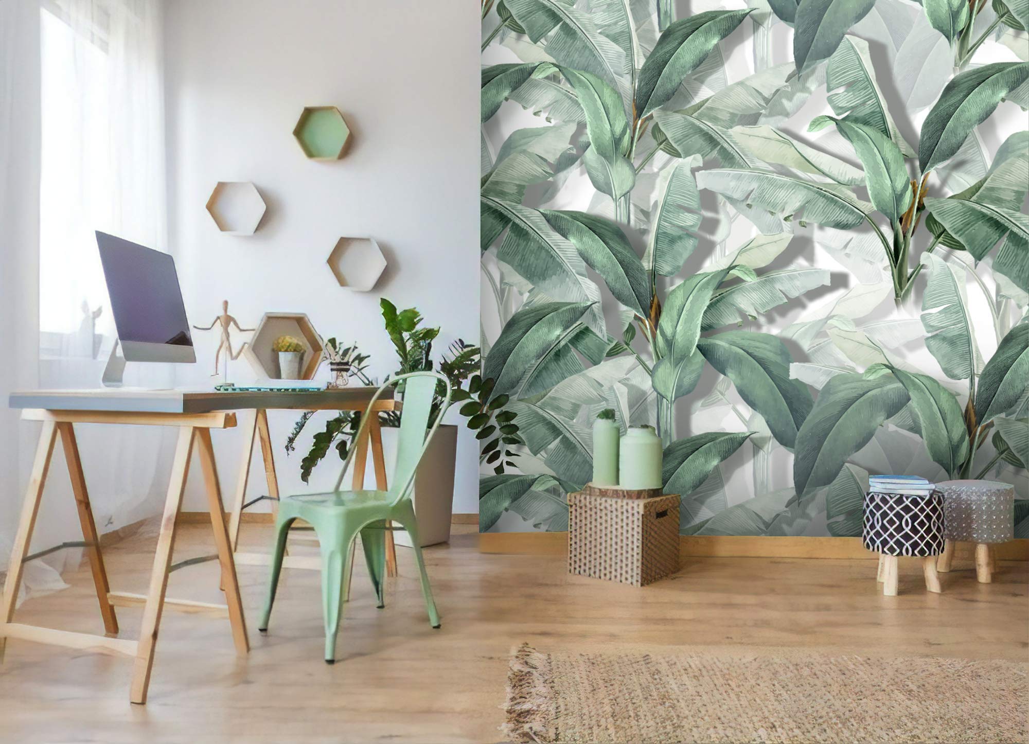 Murwall Banana Leaf Wallpaper - Tropical Leaves Wall Mural with Botanical Leaf Pattern | Waterproof Peel & Stick Removable Wall Decor for Living Room, Bedroom, Nursery, Entryway - Perfect for Boho, Jungle & Tropical Theme Home Decor