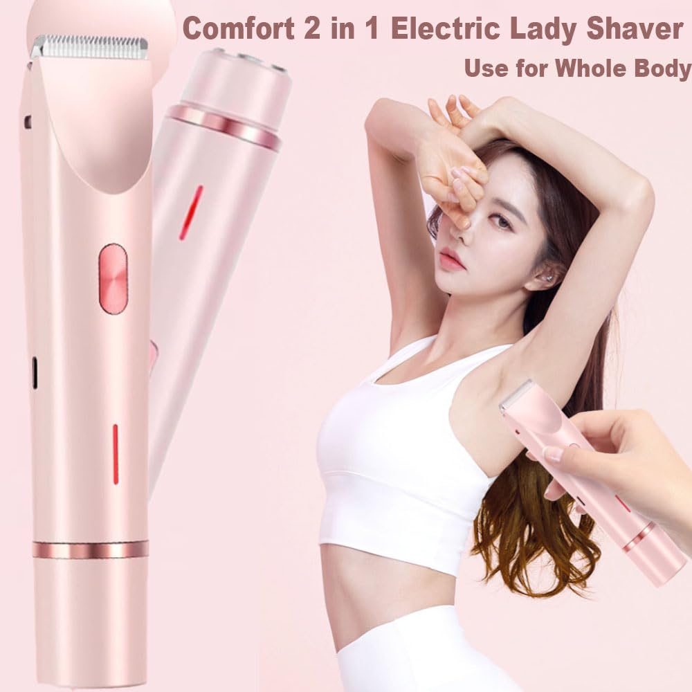 Beauty Bloom Electric Razor for Women - 2025 Upgraded 2-in-1 Portable Bikini Trimmer & Body Shaver with IPX7 Waterproof Design, Wireless Rechargeable (Blue) - Perfect for Travel, Gym & Sensitive Skin Care