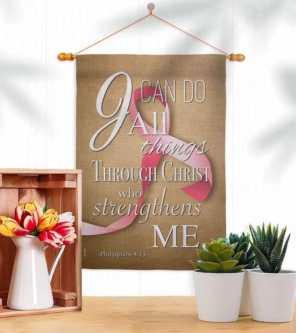 Inspirational Pink Ribbon House Flag - 28x40 Double-Sided Garden Yard Decor for Breast Cancer Awareness, Autism Support & BLM - Christian Motivational Gift with Dowel Set - Perfect for Front Porch, Backyard & Outdoor Events