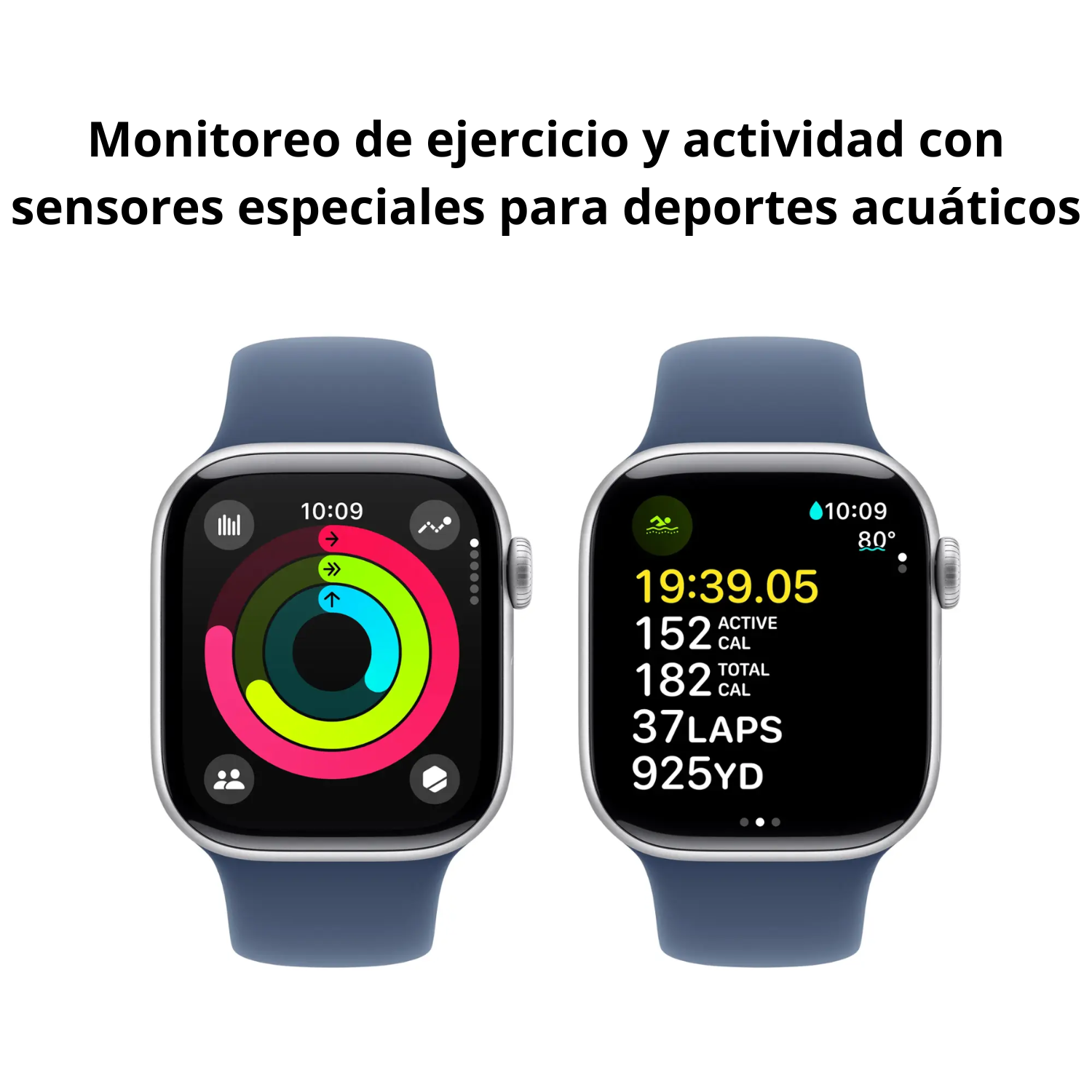 Apple Watch Series 10 (GPS) 42mm Aluminum Case with Denim Sport Band - Silver (S/M) - Smartwatch for Fitness Tracking, Notifications & iPhone Compatibility - Perfect for Workouts, Daily Wear & Active Lifestyle