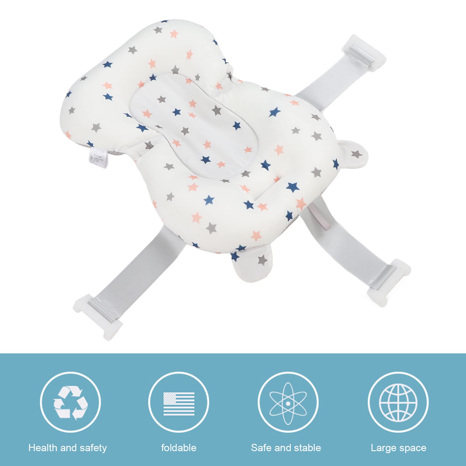 **Baby Bath Seat Cushion - Safe Floating Foldable Newborn Bathtub Mat & Pad for Infant Bath Time Support (White Stars) - Perfect for Newborns, Toddlers & Baby Shower Gifts**
