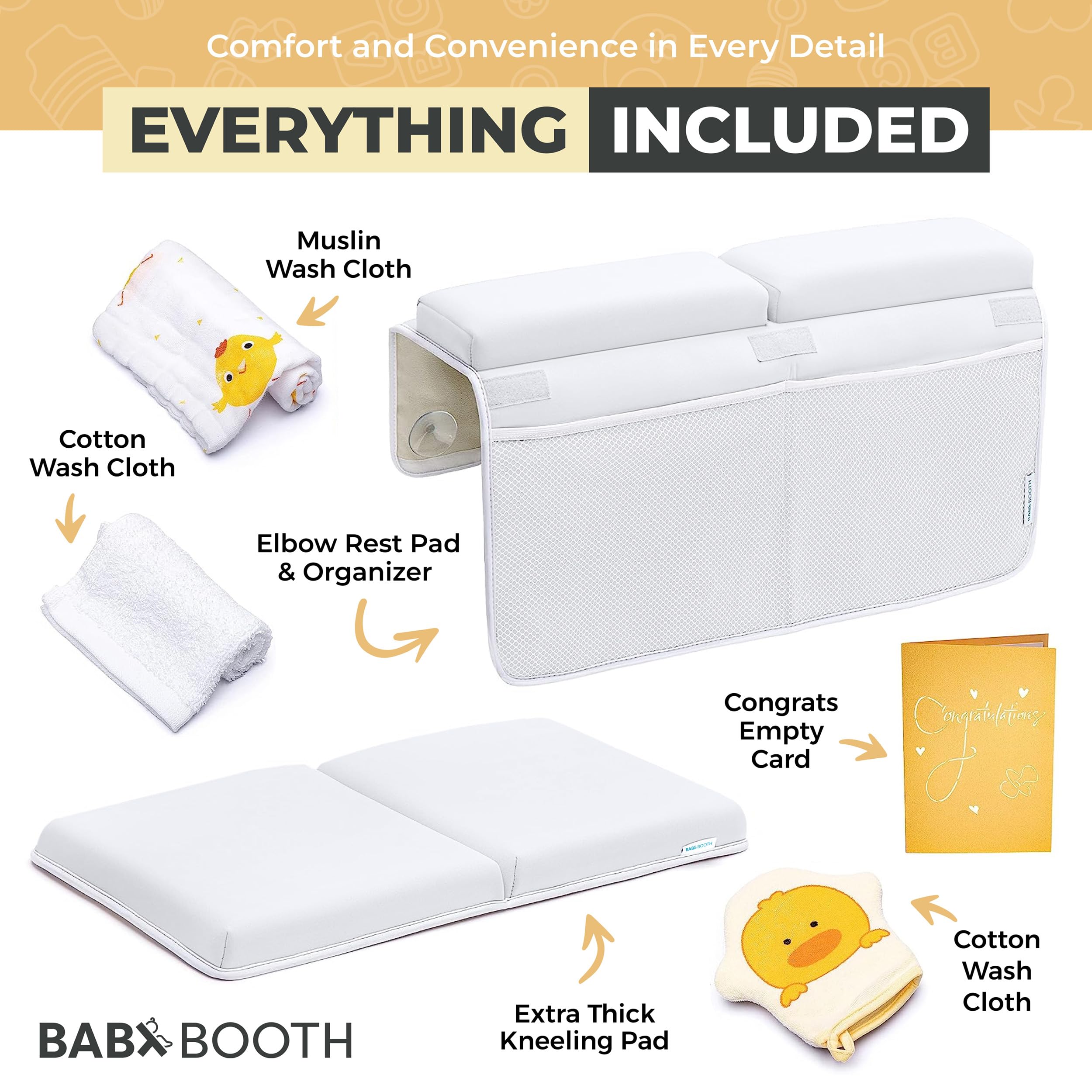 Extra Thick Bath Kneeler & Elbow Rest Pad for Baby - Soft Bathtub Kneeling Mat with Toy Holder & Organizer | Comfortable Infant Bath Accessories for Safe Tub Time & Play