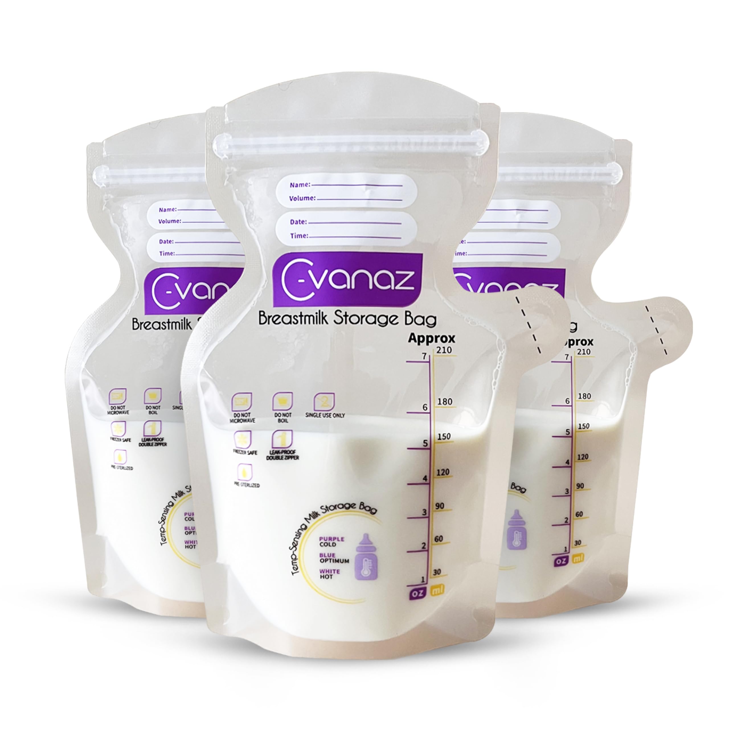 120 Count Breastmilk Storage Bags - 7Oz/210ml Leakproof Freezer Bags with Temperature Indicator | Self-Standing, Pre-Sterilized & Extra Thick for Easy Pouring | Ideal for Nursing Moms, Travel & Long-Term Milk Storage