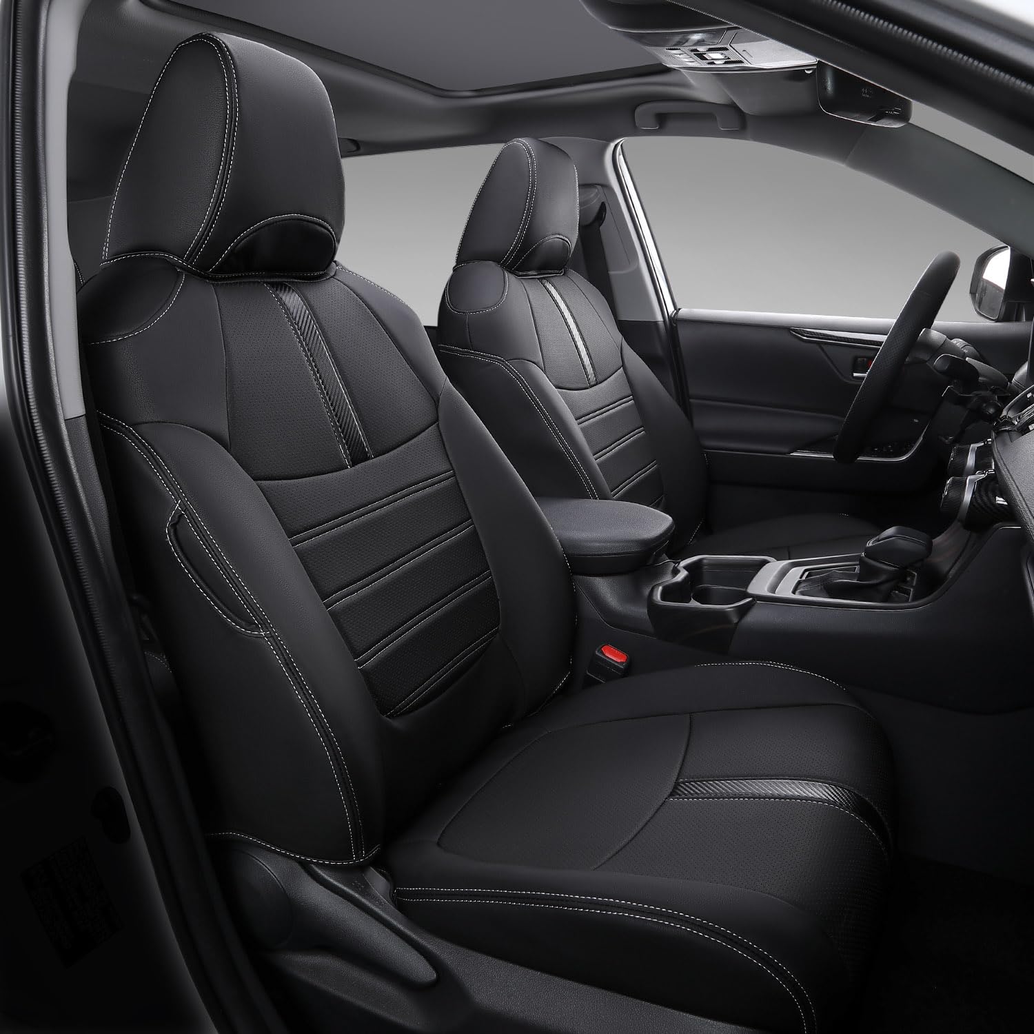 Premium PU Leather Hybrid Seat Covers for 2019-2025 Toyota RAV4 - XLE LE Hybrid XLE Premium Models - Durable Car Seat Protectors Replacement Accessories (Black) | Perfect for Daily Commute, Road Trips & Family Protection