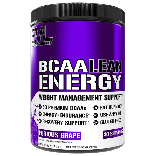 EVLution Nutrition BCAA Lean Energy Powder 309g - Muscle Recovery & Fat Burner for Workout, Gym & Fitness Enthusiasts