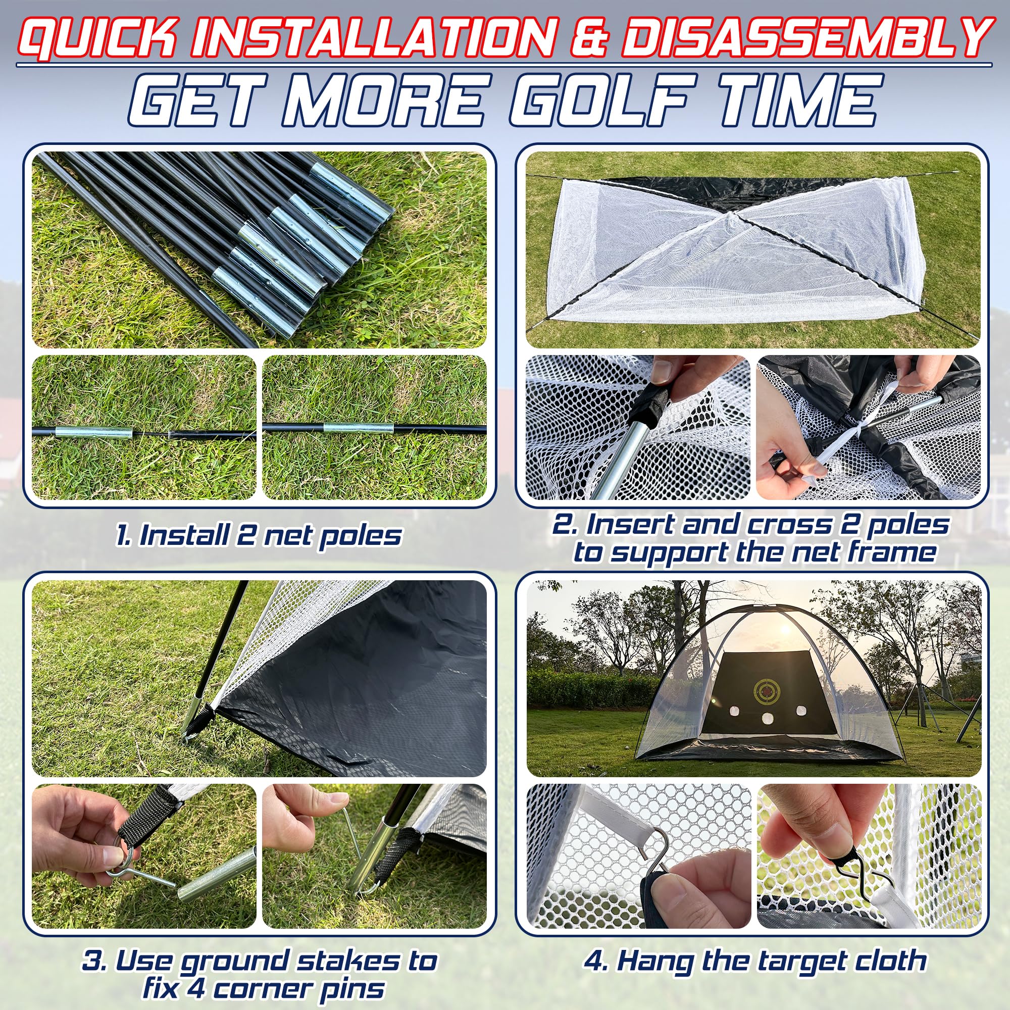 10x7ft Golf Practice Net with Mat & Alignment Sticks - Quick Setup Indoor/Outdoor Driving & Chipping Net - Perfect for Backyard, Garage & Golf Course Training - Durable Golf Accessories for Men & Women