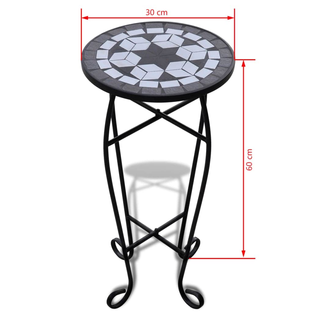 SKM Mosaic Side Table - Black & White Accent Table for Plants, Living Room, Bedroom & Outdoor Decor | Modern End Table with Geometric Design
