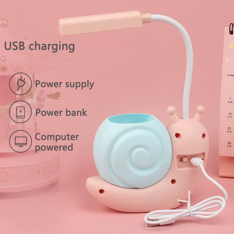 Snail-Shaped LED Desk Lamp for Kids - Cute USB Charging Eye Protection Study Lamp with 360° Adjustable Neck & Pen Holder | Perfect for Homework, Reading, and Night Light in Children's Bedroom (Blue)
