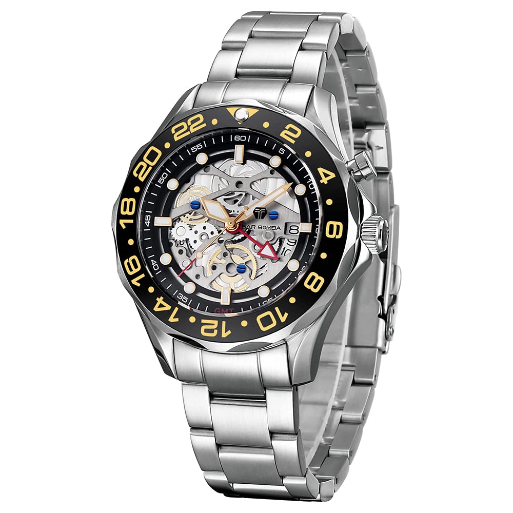 Luxury Automatic Square Tonneau Men's Watch - 50M Waterproof Skeleton Mechanical Silver Wristwatch with Silicone Strap | Stylish & Unique Design for Business, Casual & Formal Occasions