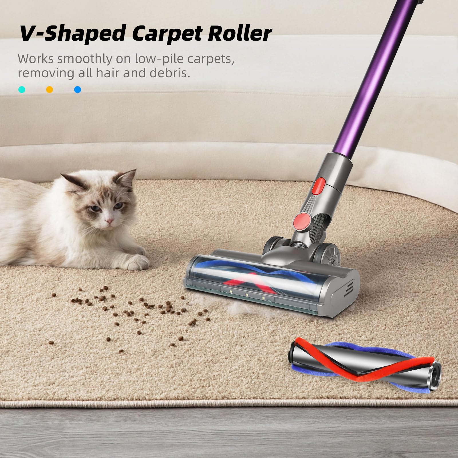 Dyson V7 V8 V10 V11 V15 Vacuum Brush Attachments - Soft Roller & V Shape Brush for Floors & Carpets - Home Cleaning Essentials
