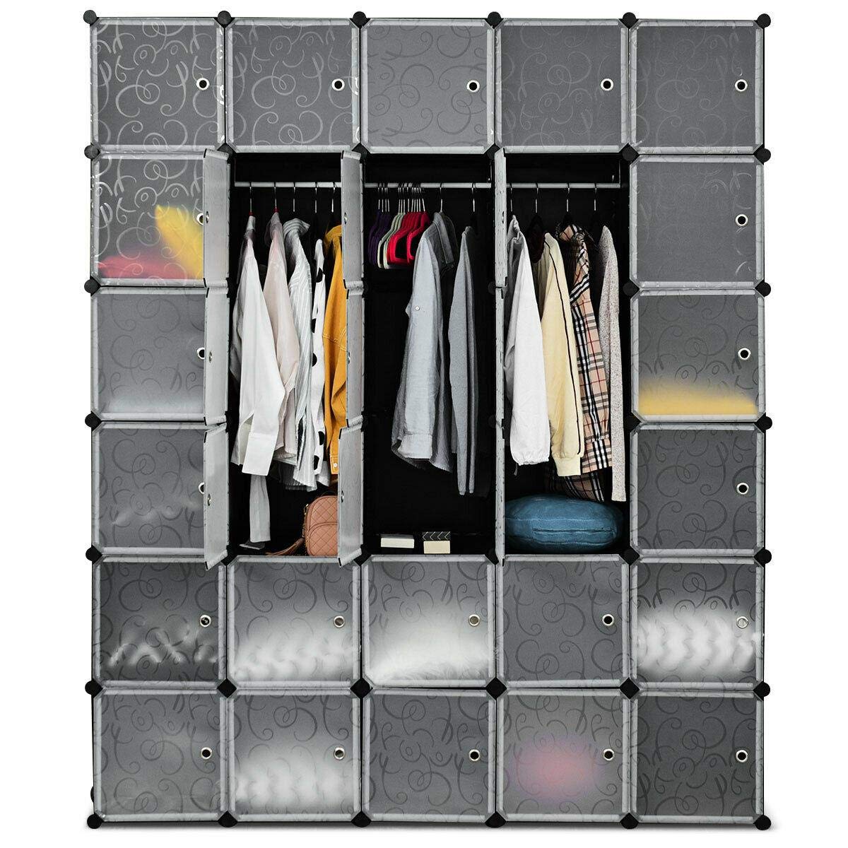 30-Cube Portable Closet Organizer with Doors - Foldable Wardrobe Cabinet for Clothes, Shoes & Toys - Space-Saving Storage Solution for Bedroom, Bathroom & Garage Organization