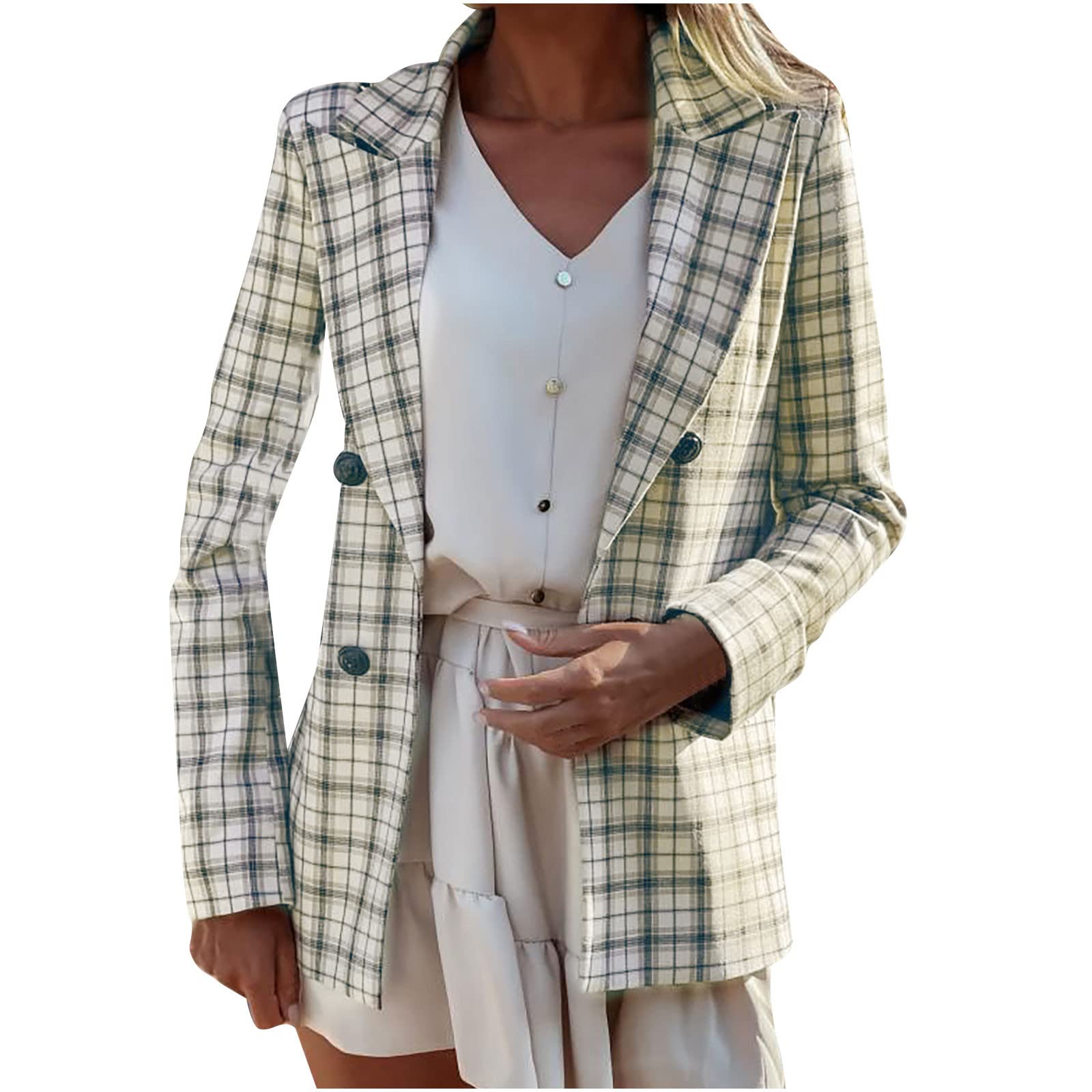 Women's Slim Fit Double Breasted Blazer - Solid Color Casual Business Jacket for Office Work & Professional Wear | Perfect for Business Meetings, Office Outfits & Formal Occasions