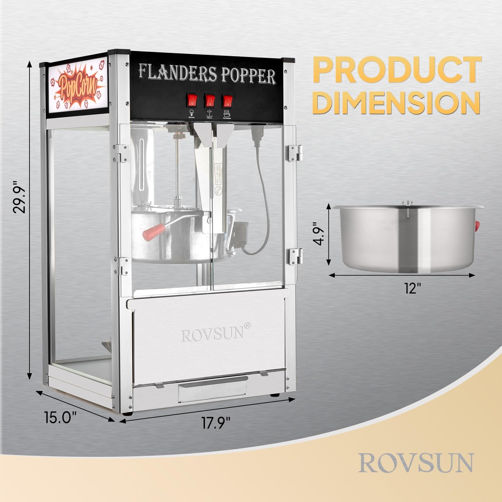 ROVSUN Commercial Popcorn Machine - 16oz Stainless Steel Kettle Countertop Popcorn Maker with Scoop, Oil Spoon & 3 Cups - Perfect for Home Theater, Parties, Carnivals & Snack Bars (Black)