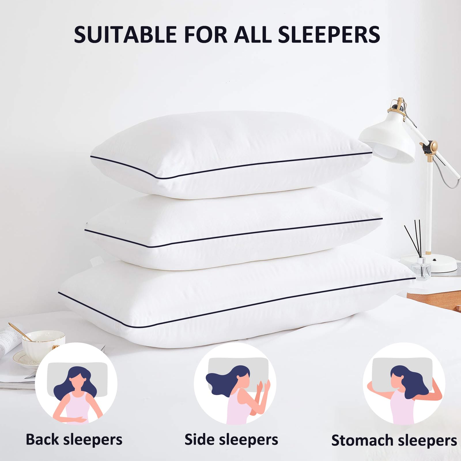 Luxury Hotel Soft Gel Pillow for Side & Back Sleepers - King Size 2 Pack with Delicate Filling - Ultra Soft Bed Pillows for Comfortable Sleep - Perfect for Home, Guest Room & Travel (White)