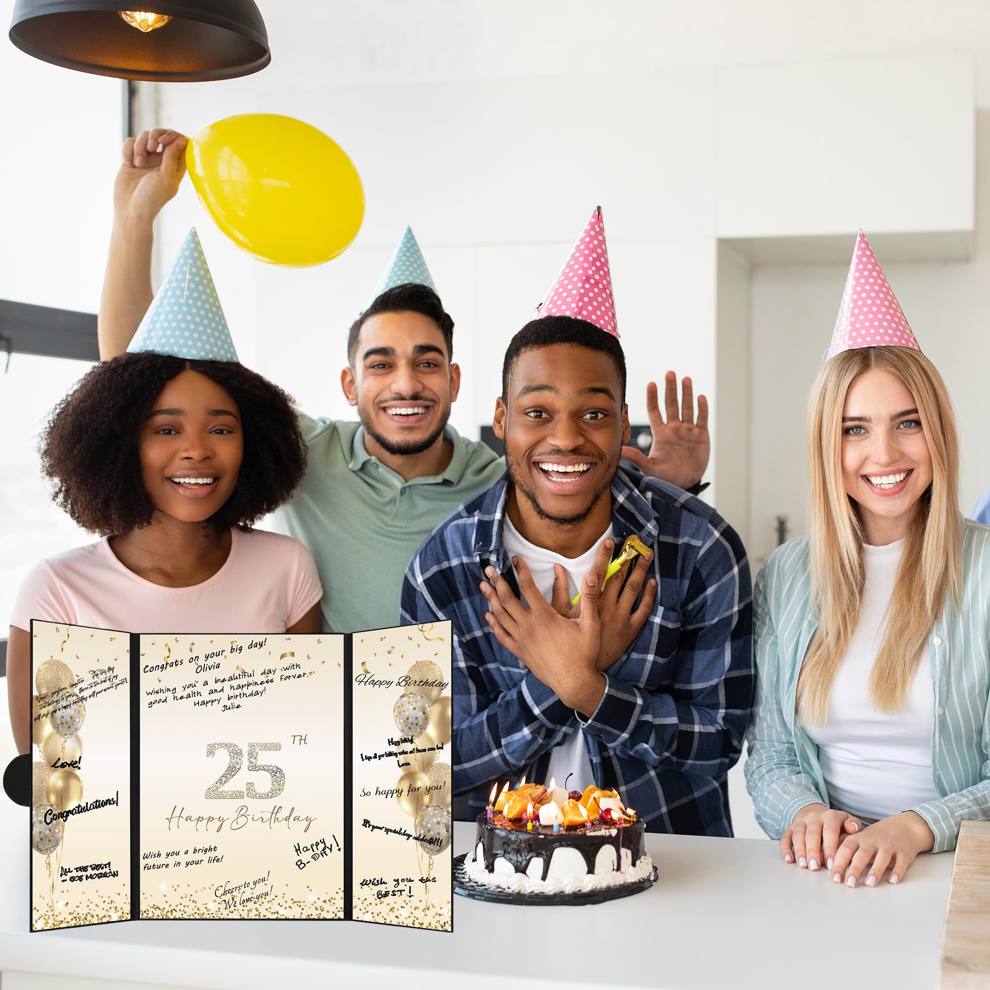 DARUNAXY Black Gold 25th Birthday Party Decorations Set - Alternative Guest Book & Signing Board for Men & Women - Cheers to 25 Years Gifts - Perfect for Milestone Celebrations, Anniversaries & Adult Birthday Parties