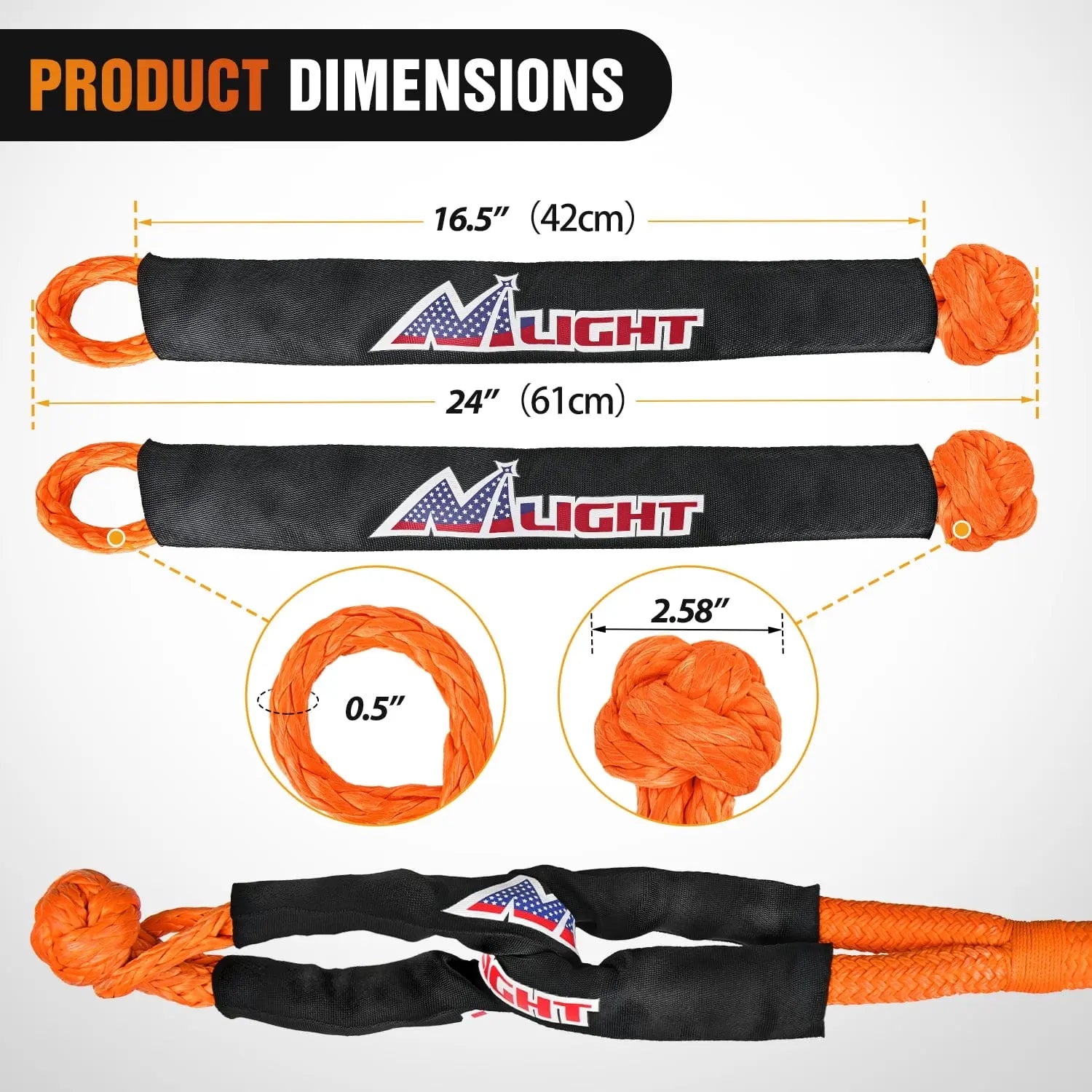 7/8Inch x 20FT Kinetic Recovery Rope with 2PCS 1/2in x 24in Soft Shackles - Heavy Duty Off-Road Towing Strap for Jeep, Truck & SUV Recovery - Perfect for Mud, Sand & Snow Rescue Scenarios