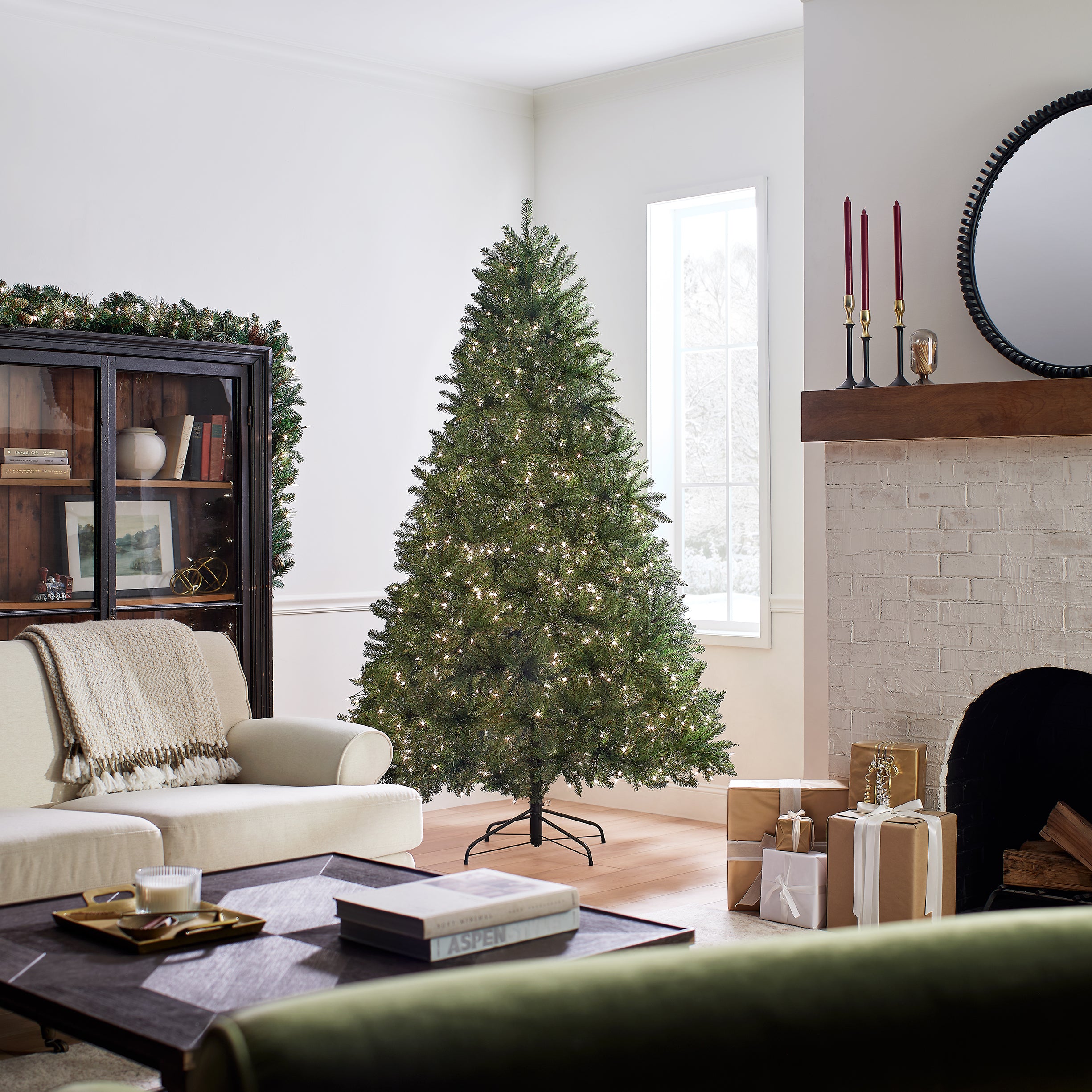 7.5 ft Pre-Lit Dunhill Fir Artificial Christmas Tree with PowerConnect Clear LED Lights - Perfect for Home, Office, and Holiday Decorations