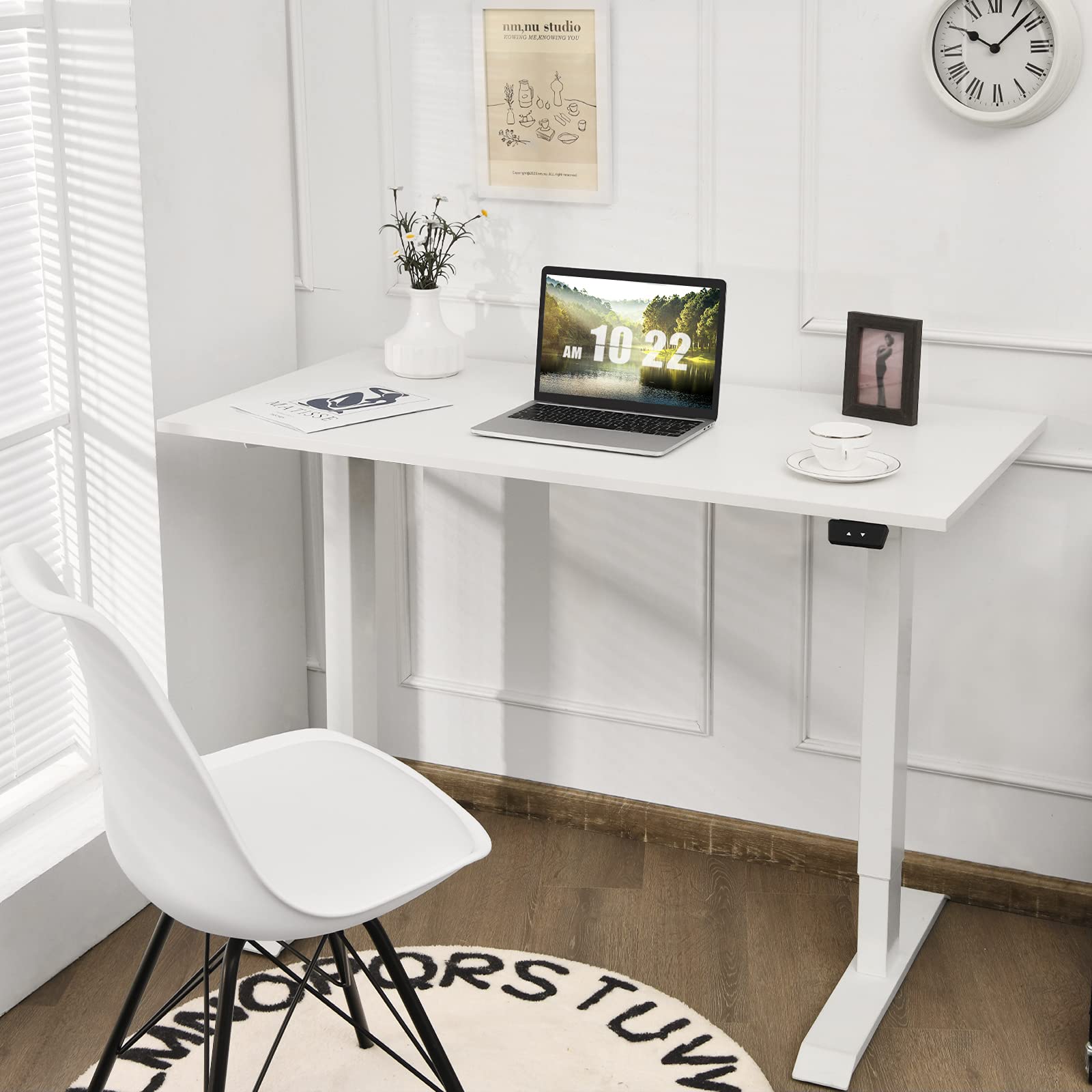 Tangkula Electric Standing Desk Frame - Height Adjustable Motorized Workstation Base with Button Controller, Ergonomic Sit to Stand Desk for Home Office (White) | Perfect for Remote Work, Gaming & Study Setup