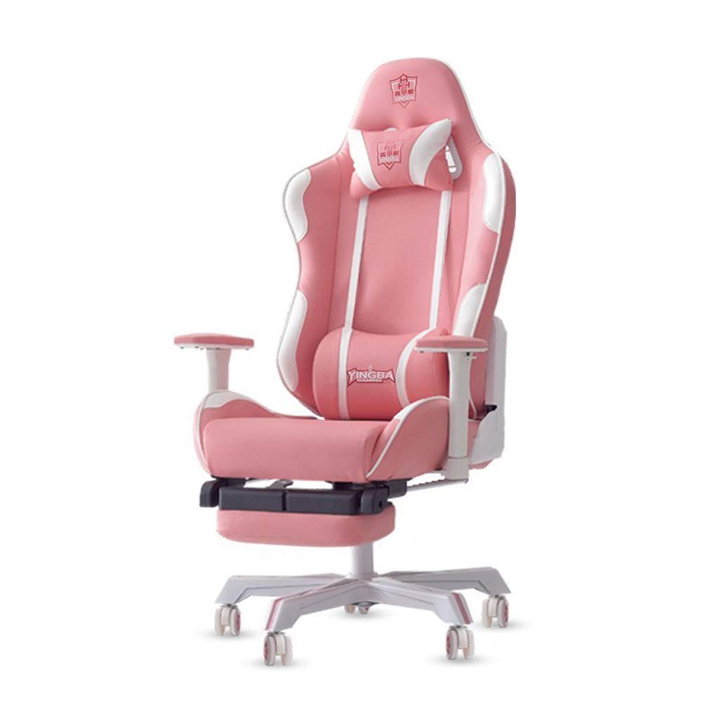 Premium Leather Gaming & Office Chair with Lumbar Support - Ergonomic Adjustable Height Backrest, Seat & Armrest - Pink & White Computer Chair for Home Office, Gaming Setup & Workspace Comfort