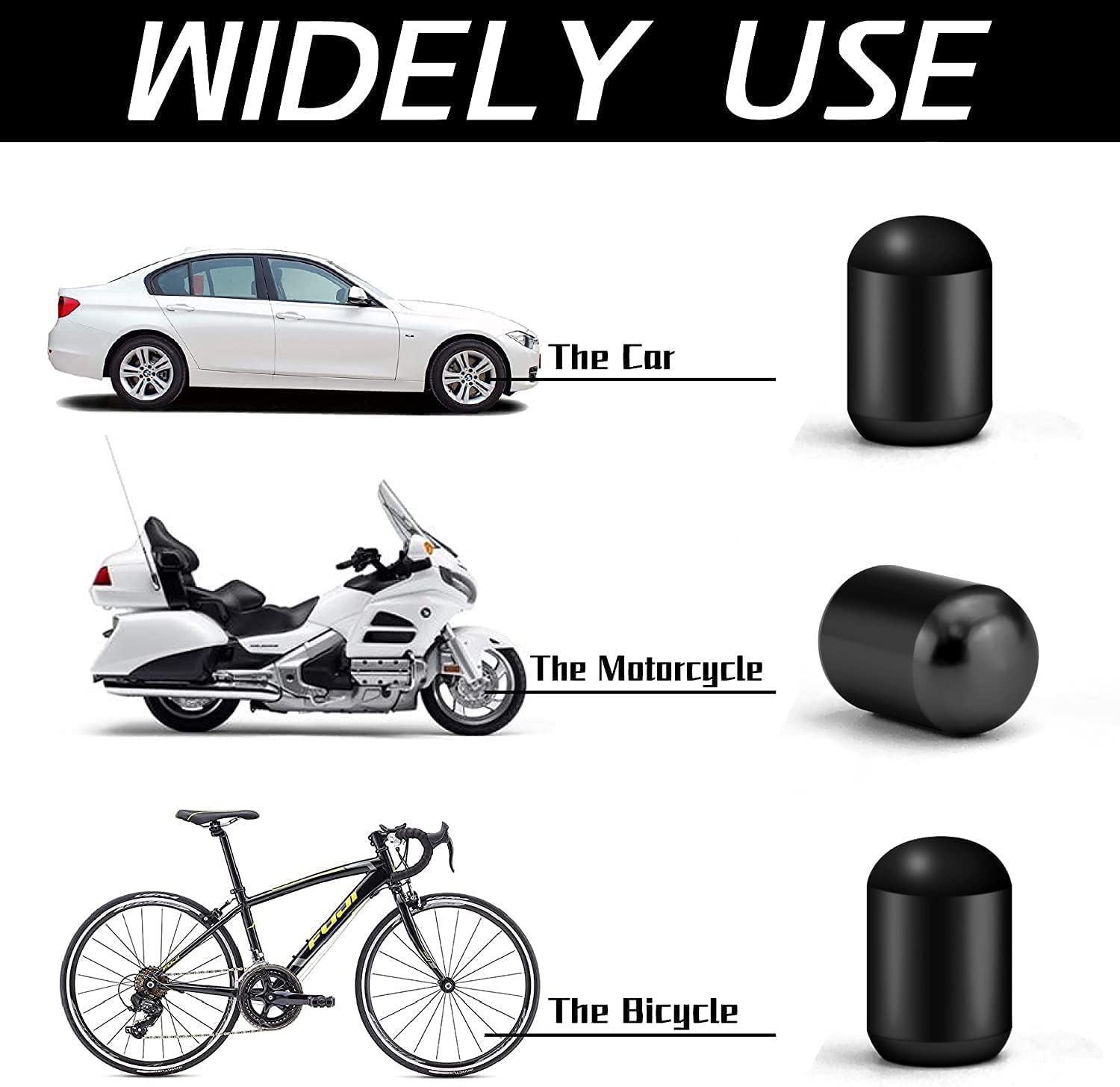 4Pcs Universal Metal Car Tire Valve Stem Caps - Black, Durable Air Valve Caps for SUV, Truck, Motorcycle - Prevent Dust & Leaks, Perfect for Off-Road & Daily Driving