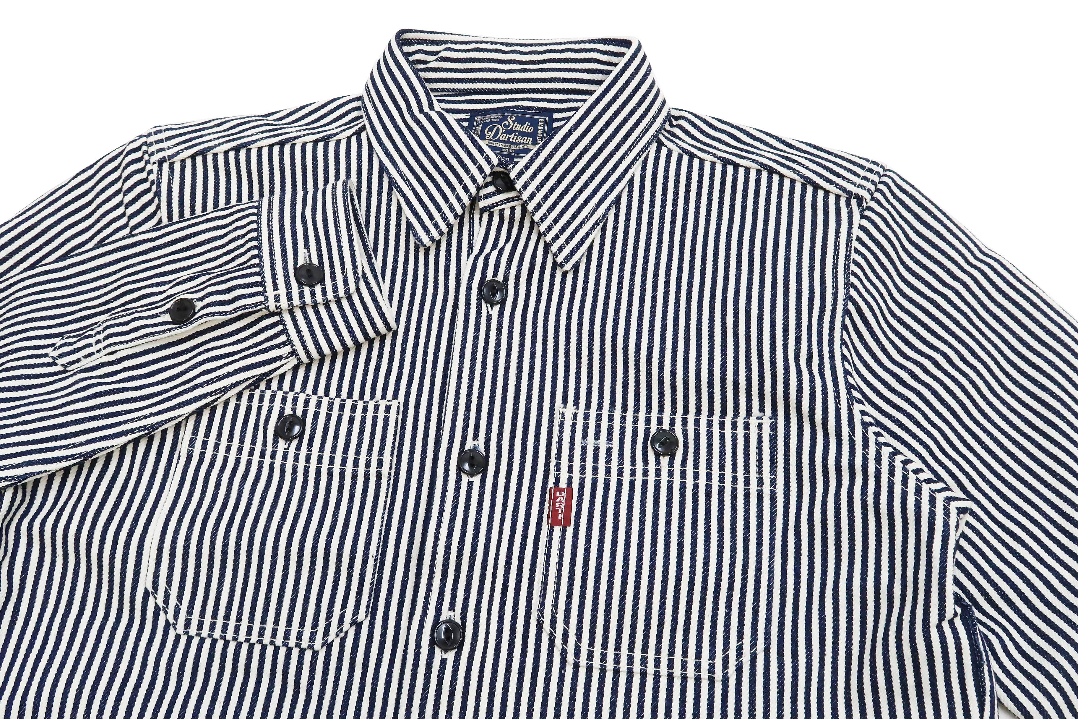 Studio D'artisan Hickory Stripe Work Shirt for Men - 14 Oz. Heavyweight Japanese Denim Long Sleeve Shirt D5335H - Durable Workwear for Construction, Farming & Outdoor Activities