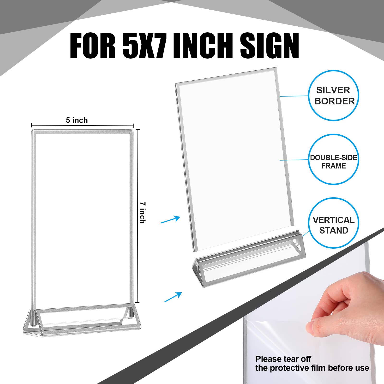 Yalikop 18-Piece Acrylic Table Number Holders - 5x7 Inch Double-Sided Clear Photo Frames for Wedding, Party & Event Decor (Silver) | Perfect for Table Numbers, Menus & Place Cards