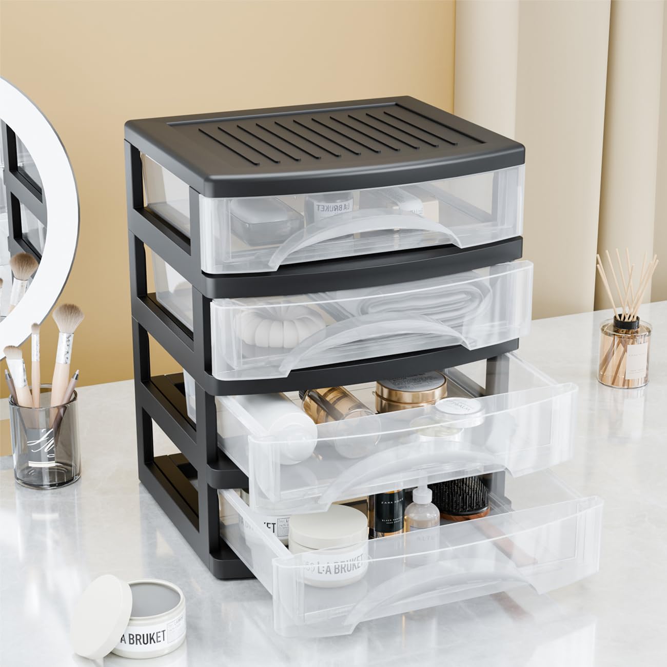 2-Pack White Plastic Desktop Organizer with 2 Drawers - Versatile Storage Box for Office Supplies, Makeup & School Essentials | Perfect for Home, Office & Workspace Organization (Black, Small 4-Drawer Option Available)