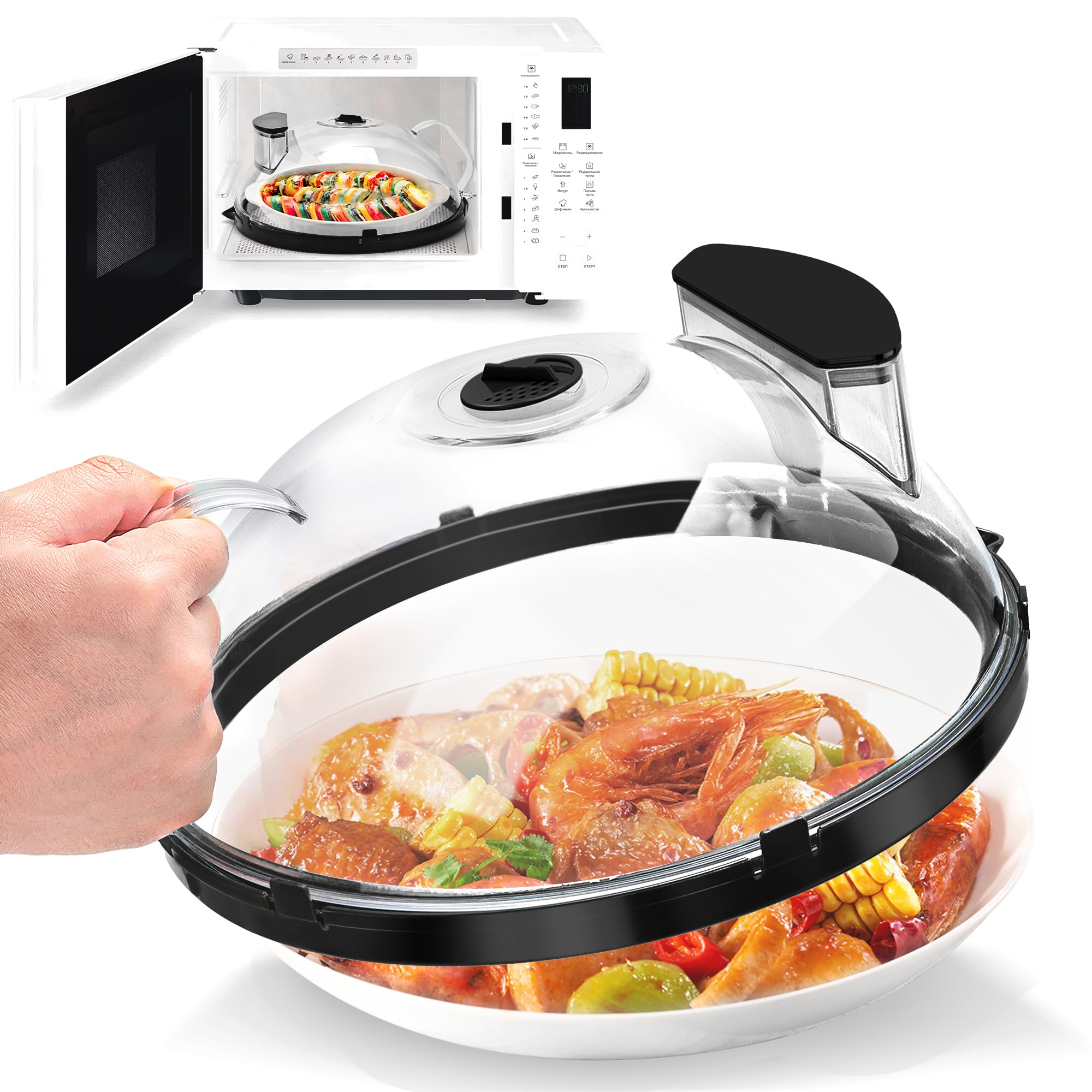 10-Inch Clear Microwave Splatter Cover with Water Steamer | Splatter Guard Lid for Microwave Oven | BPA-Free Kitchen Accessory for Cooking, Reheating & Steaming Food | Perfect for Meal Prep & Leftovers