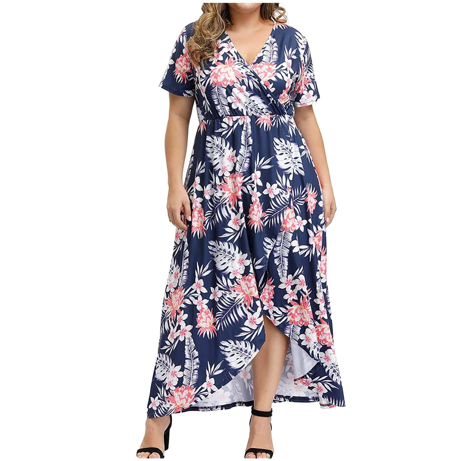 Women's Loose Long Maxi Casual Bohemian Snakeskin Wrap Dress - Short Sleeve Summer Beach Swing Dress for Vacation, Party & Outdoor Activities