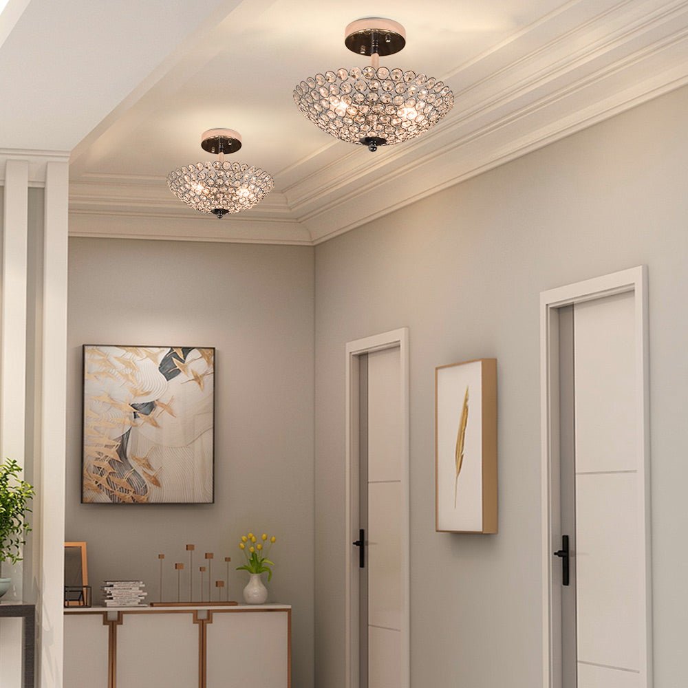 Modern Elegant Crystal Ceiling Light Fixture - 2-Light Bowl Shape Chandelier with K9 Crystal Beads, Luxurious Semi-Flush Mount Lighting for Living Room, Bedroom, Dining Room - Perfect for Home Decor and Ambient Lighting