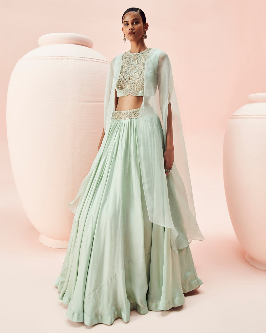 Elegant Aqua Blue Lehenga and Cape Set for Women - Perfect for Weddings, Parties, and Festive Occasions