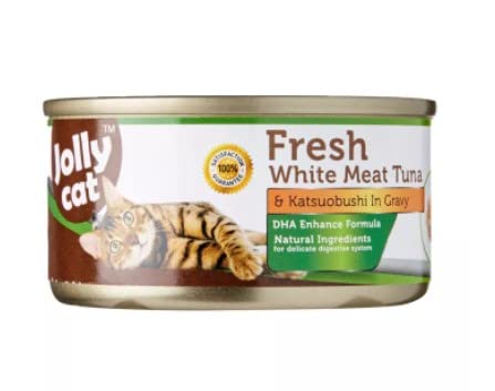 Premium Jolly Cat White Meat Tuna & Katsuobushi in Gravy Wet Cat Food - 80g Canned Tuna Cat Food with Natural Ingredients for Adult & Senior Cats - Perfect for Mealtime, Treats or Mixing with Dry Food