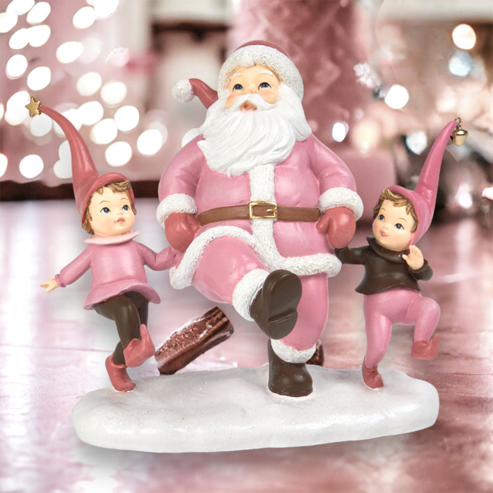 10-Piece Pink Santa with Elves Christmas Ornament Set - December Diamonds Collection - Perfect for Holiday Tree Decor, Gift Giving & Festive Home Decorations
