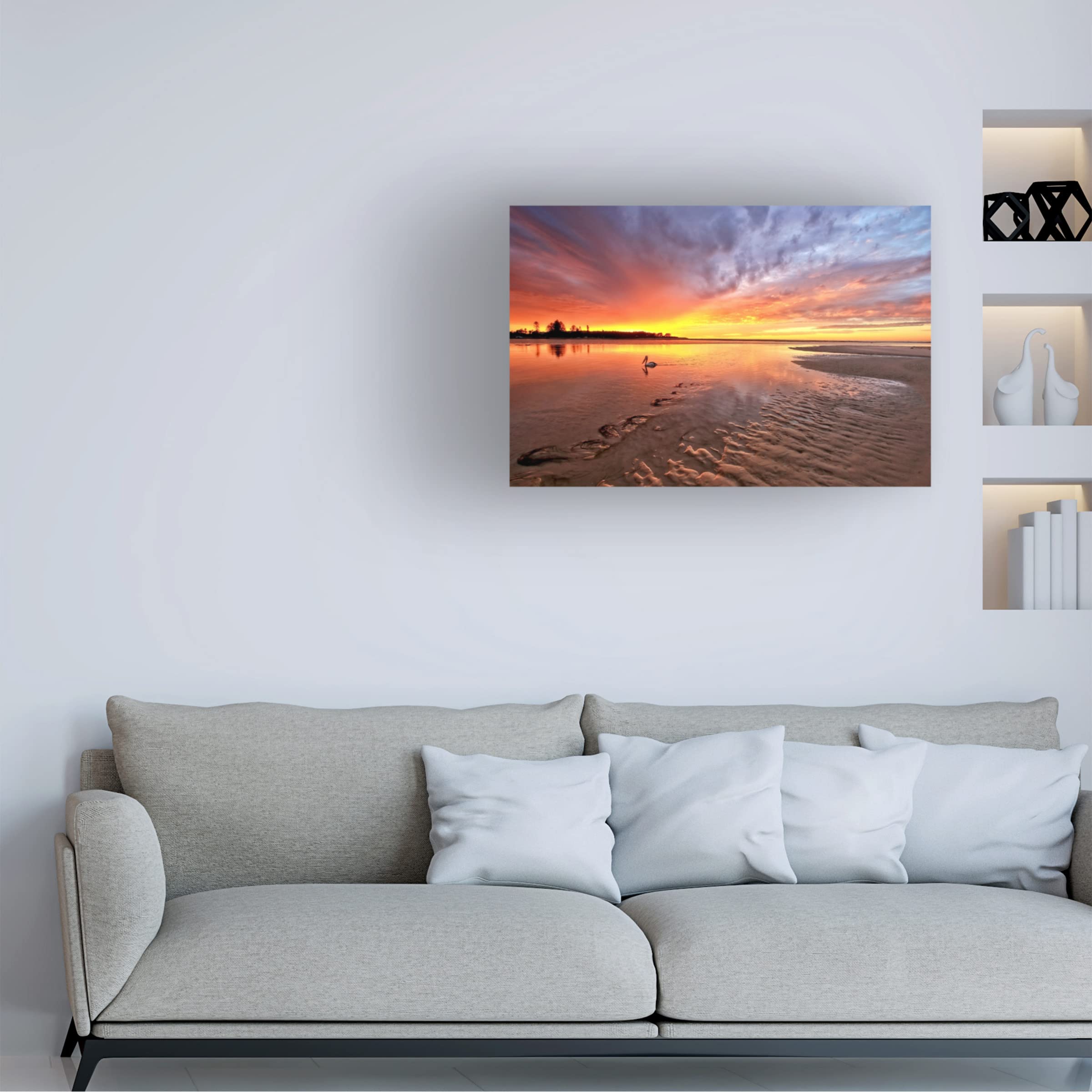 Trademark Fine Art 'The Entrance Beach Sunrise' Canvas Wall Art by Beata Czyzowska - Coastal Sunrise Painting for Living Room, Bedroom & Office Decor
