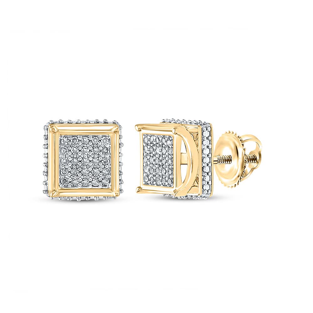 10kt Yellow Gold Men's Round Diamond Stud Earrings - 1/6 Cttw Square Cut | Perfect Gift for Anniversary, Birthday & Formal Occasions