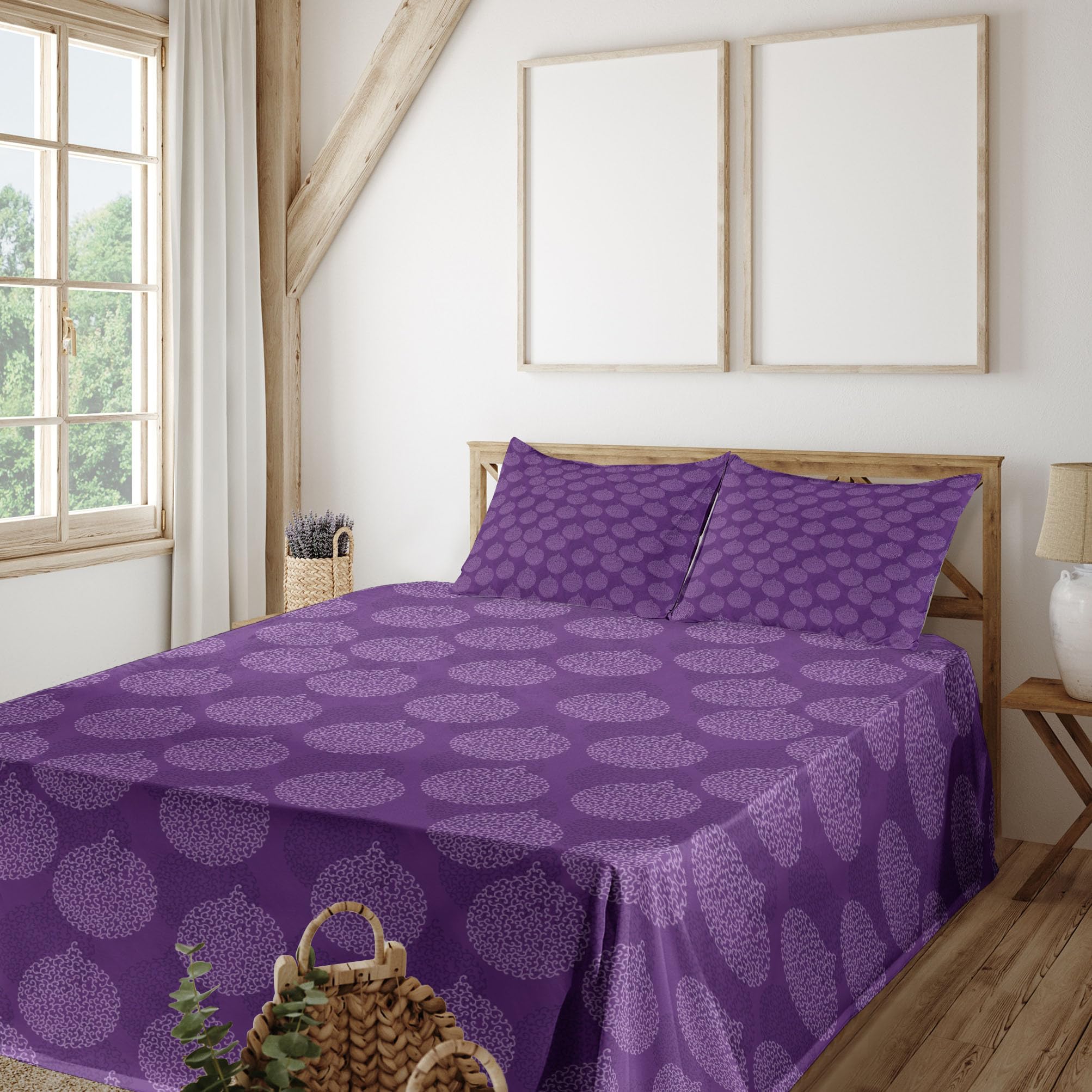 Ambesonne Abstract Christmas Sheet Set - 4 Piece King Size Bedding with Rhythmic Baubles Holiday Print, Violet & Lavender - Perfect for Festive Bedroom Decor, Holiday Guest Rooms & Cozy Winter Nights
