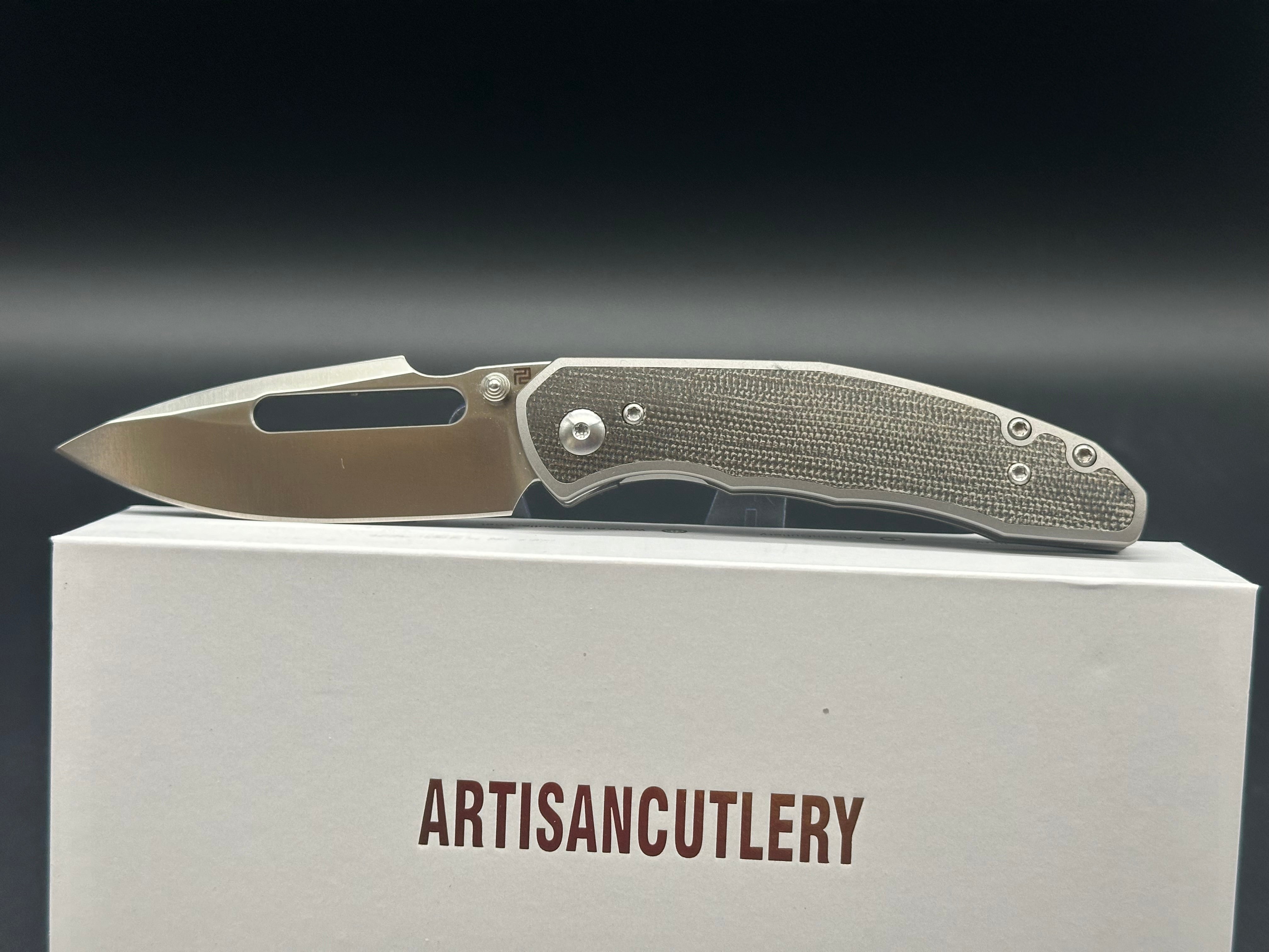 ARTISAN CUTLERY BOA Folding Knife - Titanium Handle with OD Green Inlay & S35VN Blade Steel (Model 1862G ODG) | EDC, Outdoor Survival, Camping, Hunting Gear