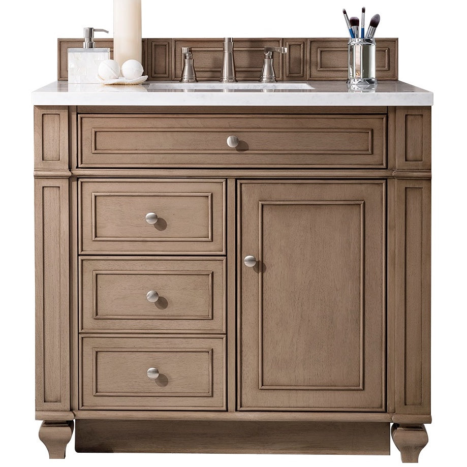 James Martin Vanities Bristol Collection 36 Inch Single Bathroom Vanity in Whitewashed Walnut with Countertop Options - Perfect for Modern Bathroom Renovations and Home Upgrades
