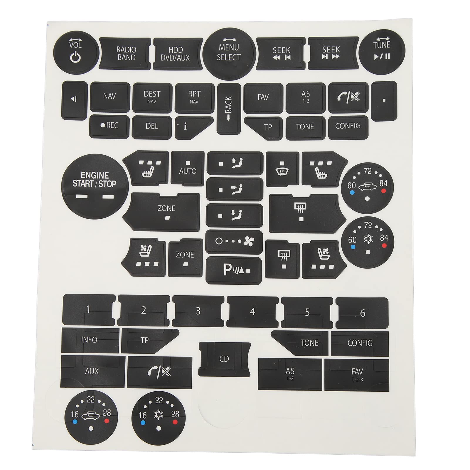 Car Radio Button Repair Decal Sticker Set - Easy to Apply Dashboard Control Fix for Toyota, Honda, Ford | Perfect for DIY Auto Interior Restoration & Vintage Car Maintenance