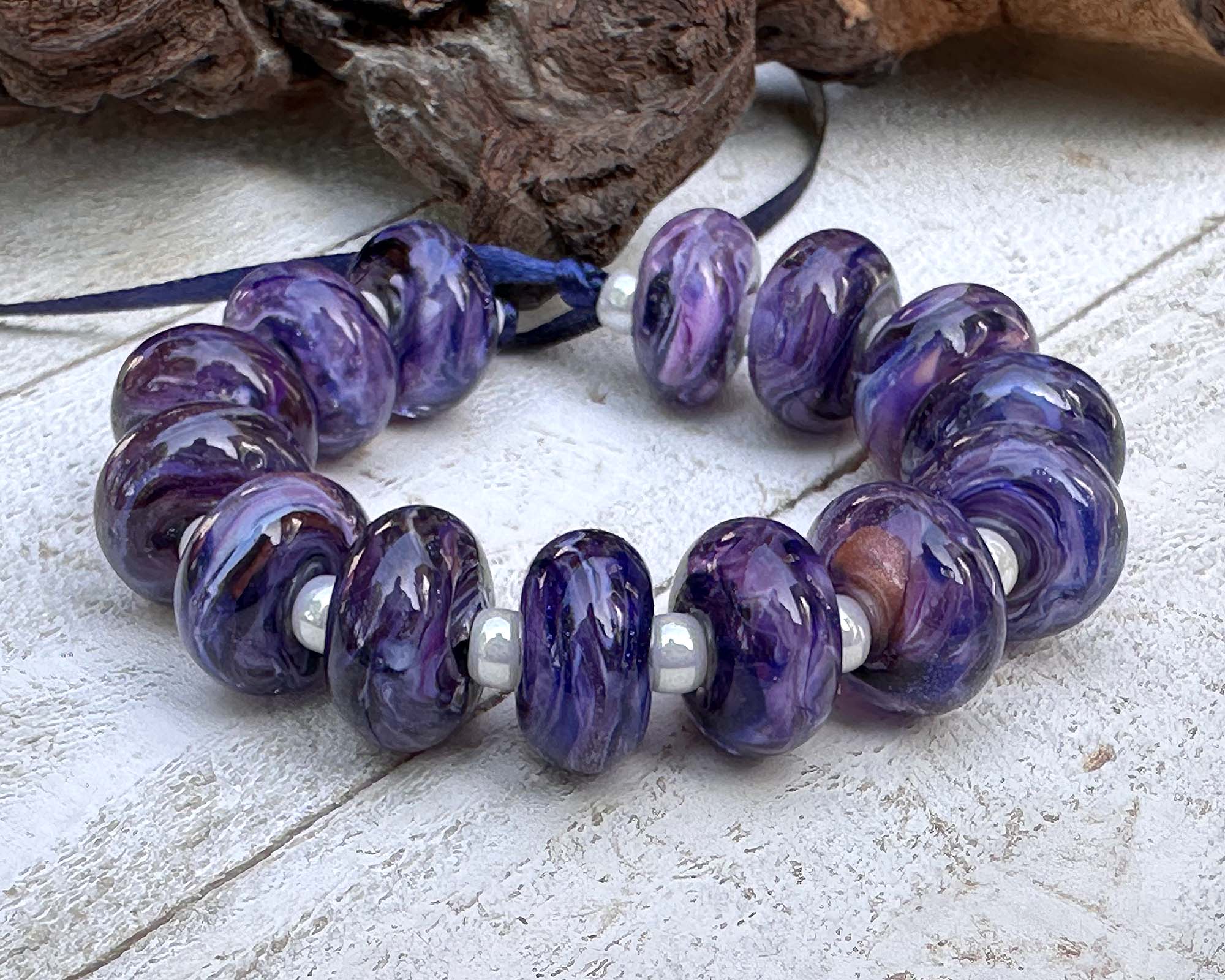 MTO Purple Blue Glimmer Lampwork Glass Beads Set for Jewelry Making - DIY Bracelet, Necklace & Craft Projects - SRA Certified