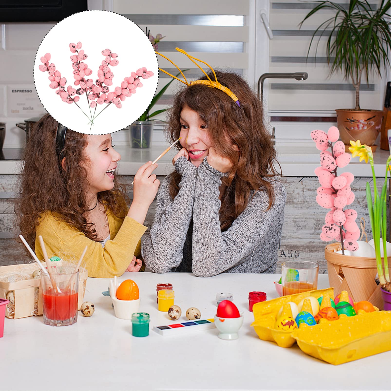 NUOBESTY 4pcs Easter Egg Skewers - Artificial Floral Egg Arrangement for Easter Decorations, Hanging Egg Centerpieces, Foam Dining Table Decor - Perfect for Easter Party Supplies, Spring Home Decor & Festive Table Settings (Pink)
