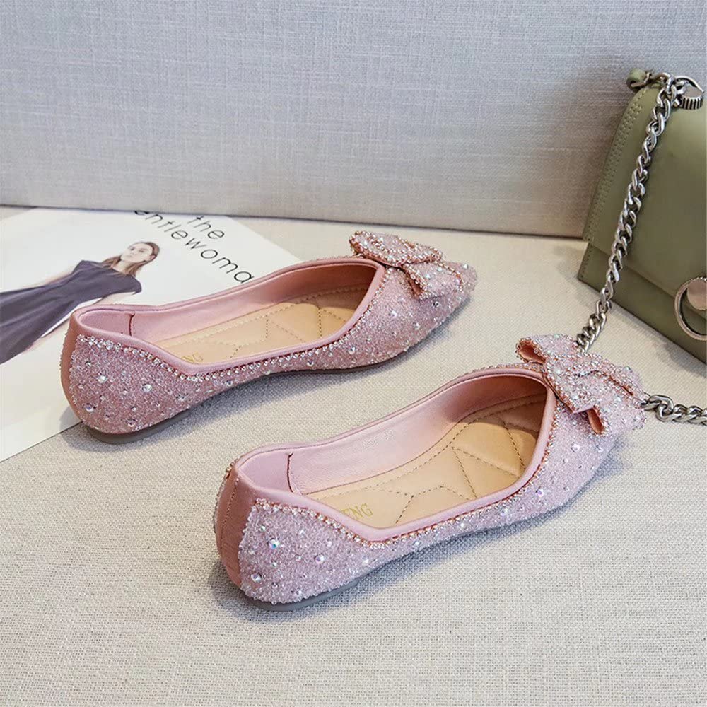 Sparkling Rhinestone Ballet Flats for Women - Elegant Bowknot Pointed Toe Slip-On Wedding Shoes | Perfect for Bridal Party, Prom, Evening Events & Special Occasions