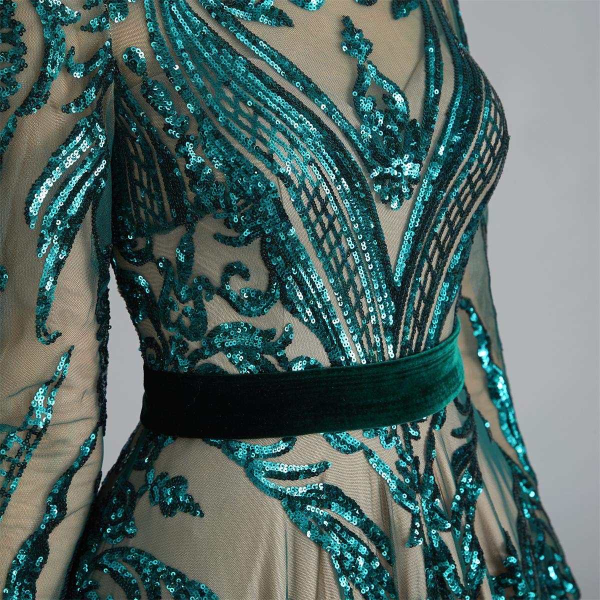 Elegant Women's Sequin Long Sleeve Formal Evening Dress with Chapel Train - Luxury Prom Party Gown for Weddings, Galas & Special Occasions