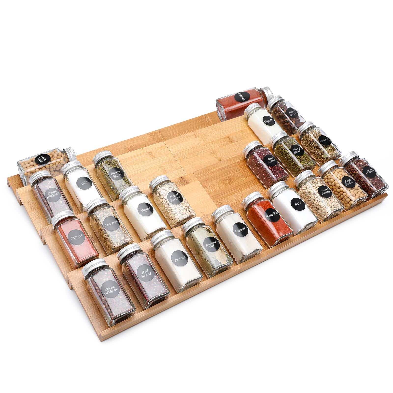 4-Tier Expandable Bamboo Spice Drawer Organizer (13