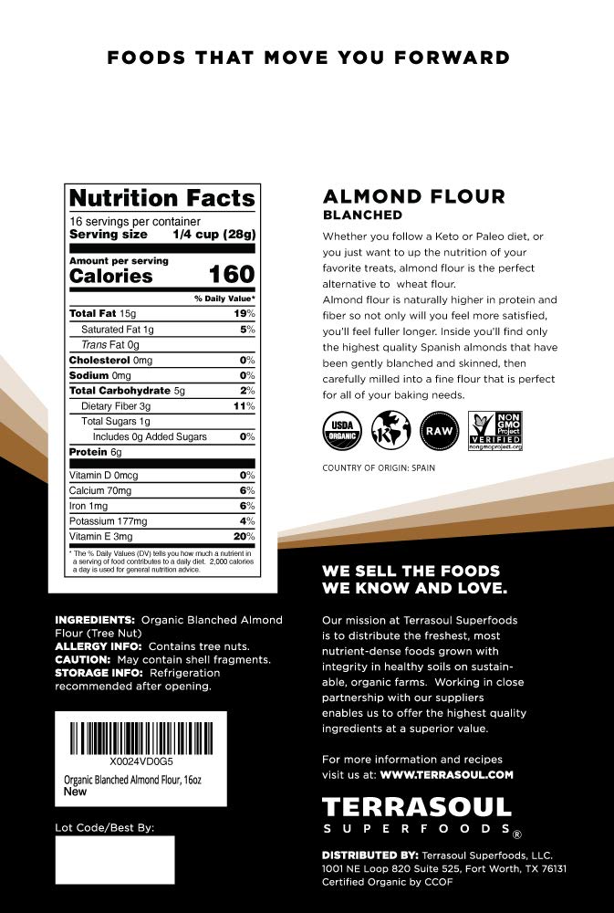 Organic Almond Flour by Terrasoul Superfoods - 2 Lbs (Pack of 2) | Fine Texture, Grain-Free, Gluten-Free | Perfect for Keto Baking, Paleo Diet & Healthy Cooking | Ideal for Cookies, Pancakes & Breads
